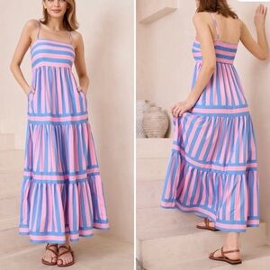 Wits The Label pink and blue striped tiered maxi dress size large